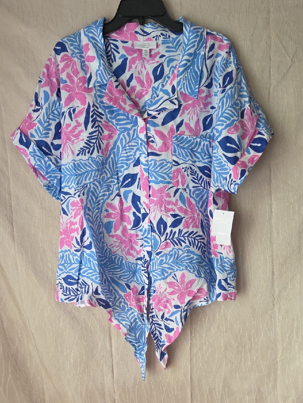 Charter Club Linen Pink and Blue Floral Top‎